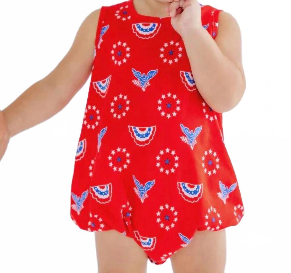 NEW BEAUFORT BONNET girl's star spangled patton bubble romper in red